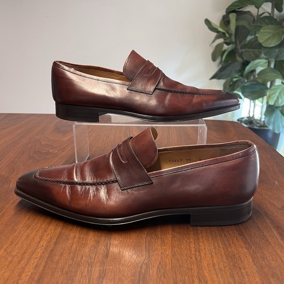 Magnanni Walden 11M Slip On Penny Loafer 15447 Mahogany Leather Dress Shoe - Picture 1 of 10